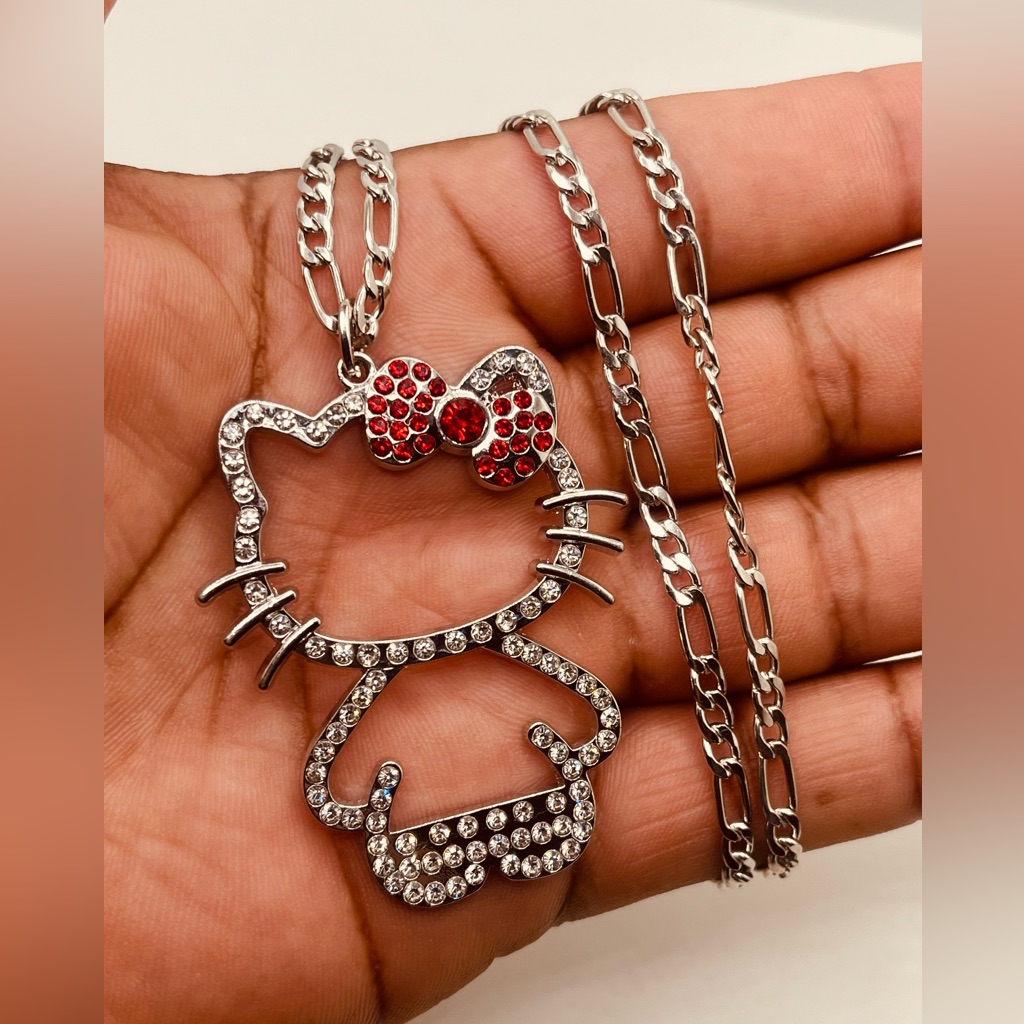 Silver Plated Necklace For Women Hello Kitty Design